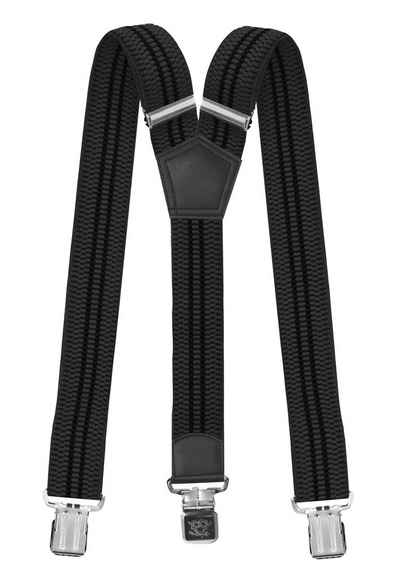 Fabio Farini Hosenträger 4cm Breites Y-Design verstellbar mit extra starken Clipverschluss, Grau (schwarze Streifen)