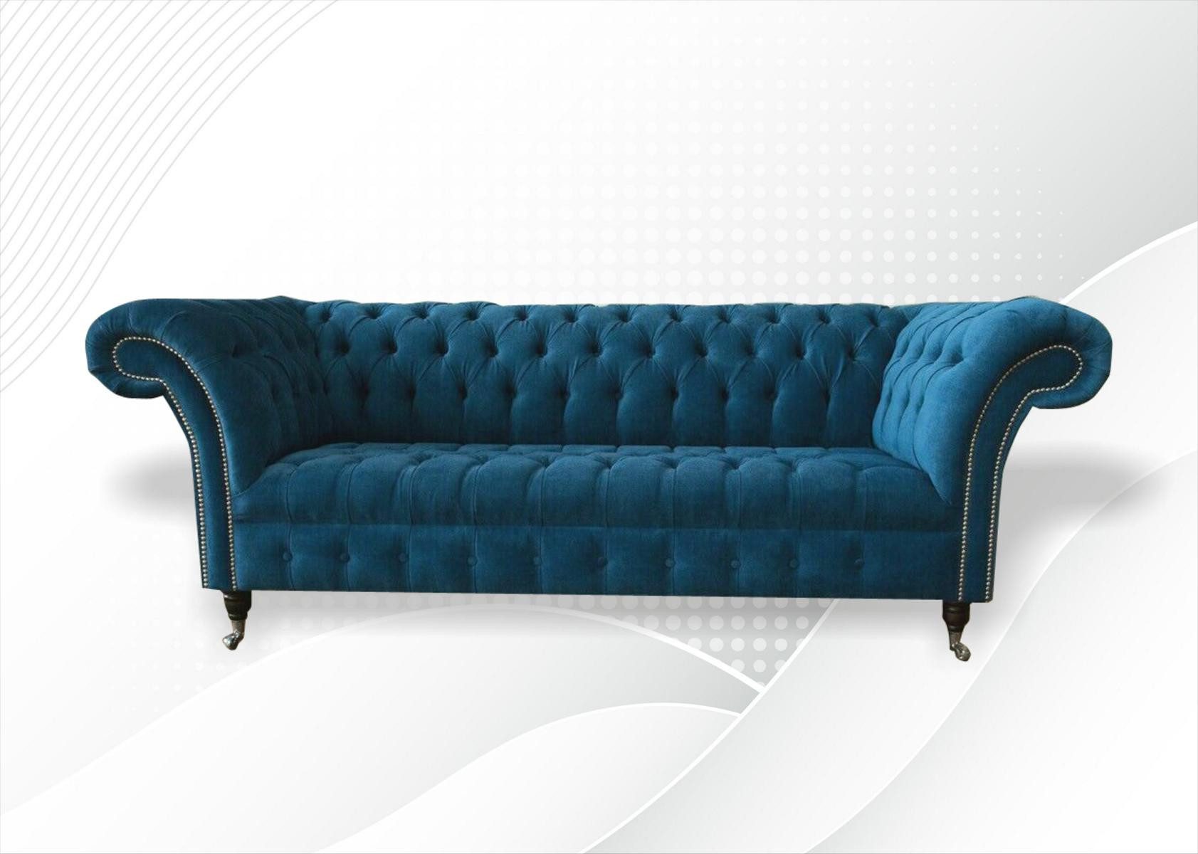JVmoebel Chesterfield-Sofa Elegantes Sofa in Türkisblau mit Echtlederbezug und Holzfüßen, Set, Made in Europa
