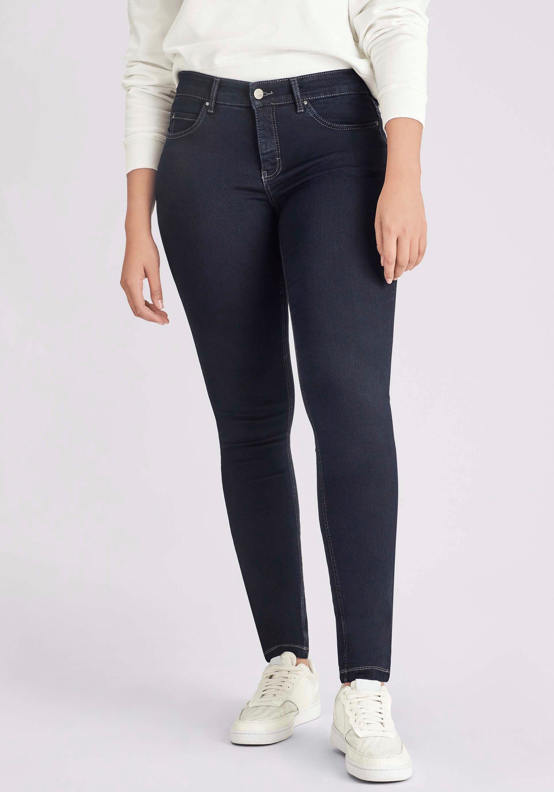 MAC Skinny-fit-Jeans Dream den Qualität rinsed sorgt Skinny für Hochelastische perfekten Sitz blue