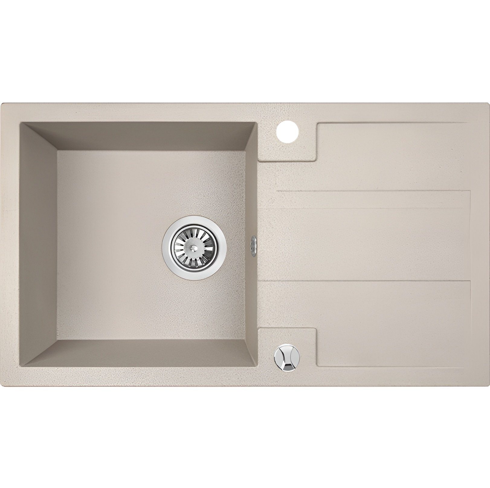 KOLMAN Küchenspüle Einzelbecken Barbados Granitspüle, Rechteckig, 44/76 cm, Beige, Space Saving Siphon GRATIS