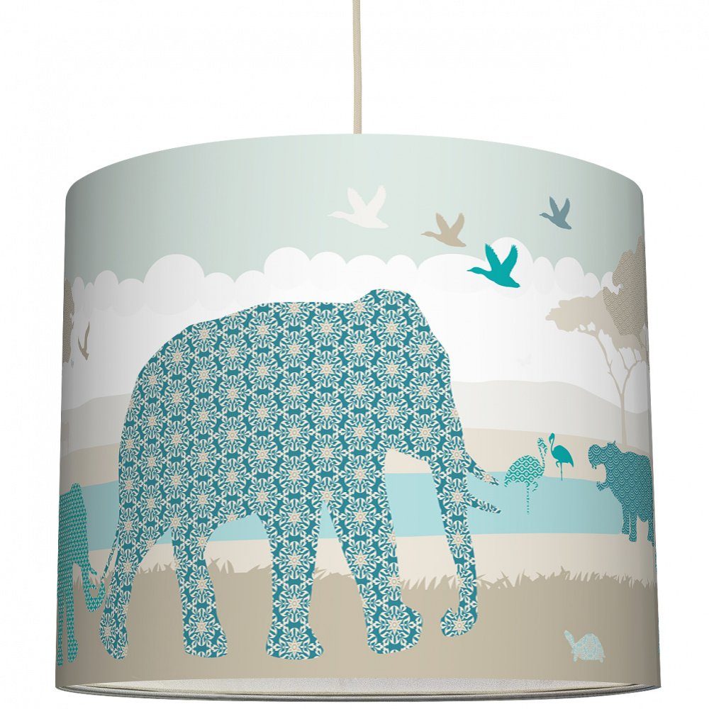 anna wand Лампиschirm Hello Afrika - türkis/blau/grau - Ø 40 cm, Höhe 34 cm - Kinderzimmerlampe