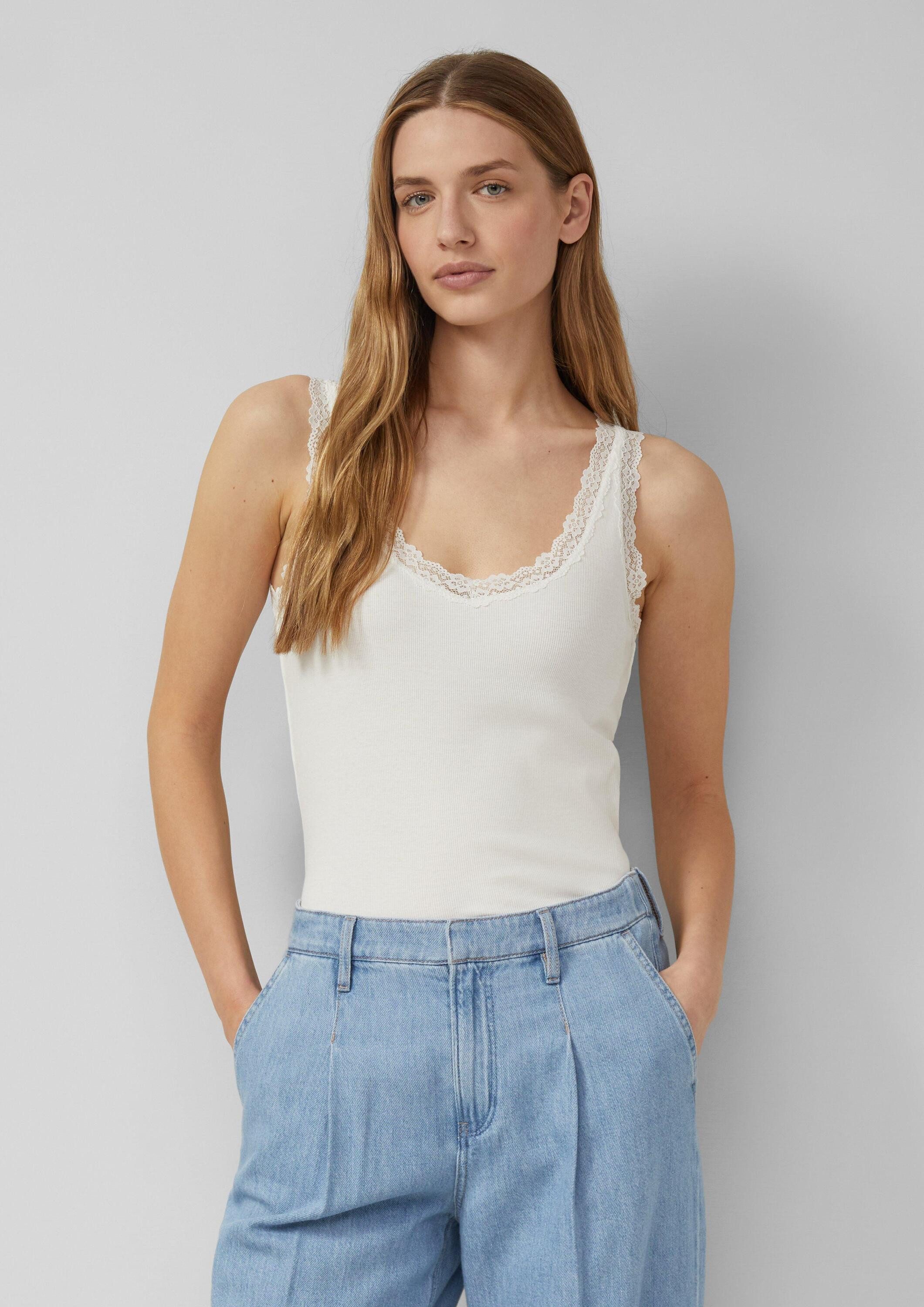 s.Oliver Muscleshirt T-Shirt Geripptes Tanktop mit Spitze