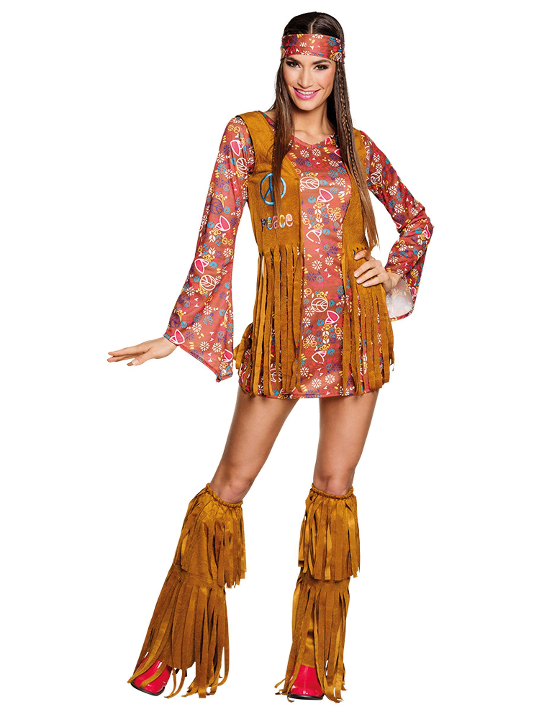 Boland Kostüm Hippie Damenkostüm Flower-Power Fransen braun