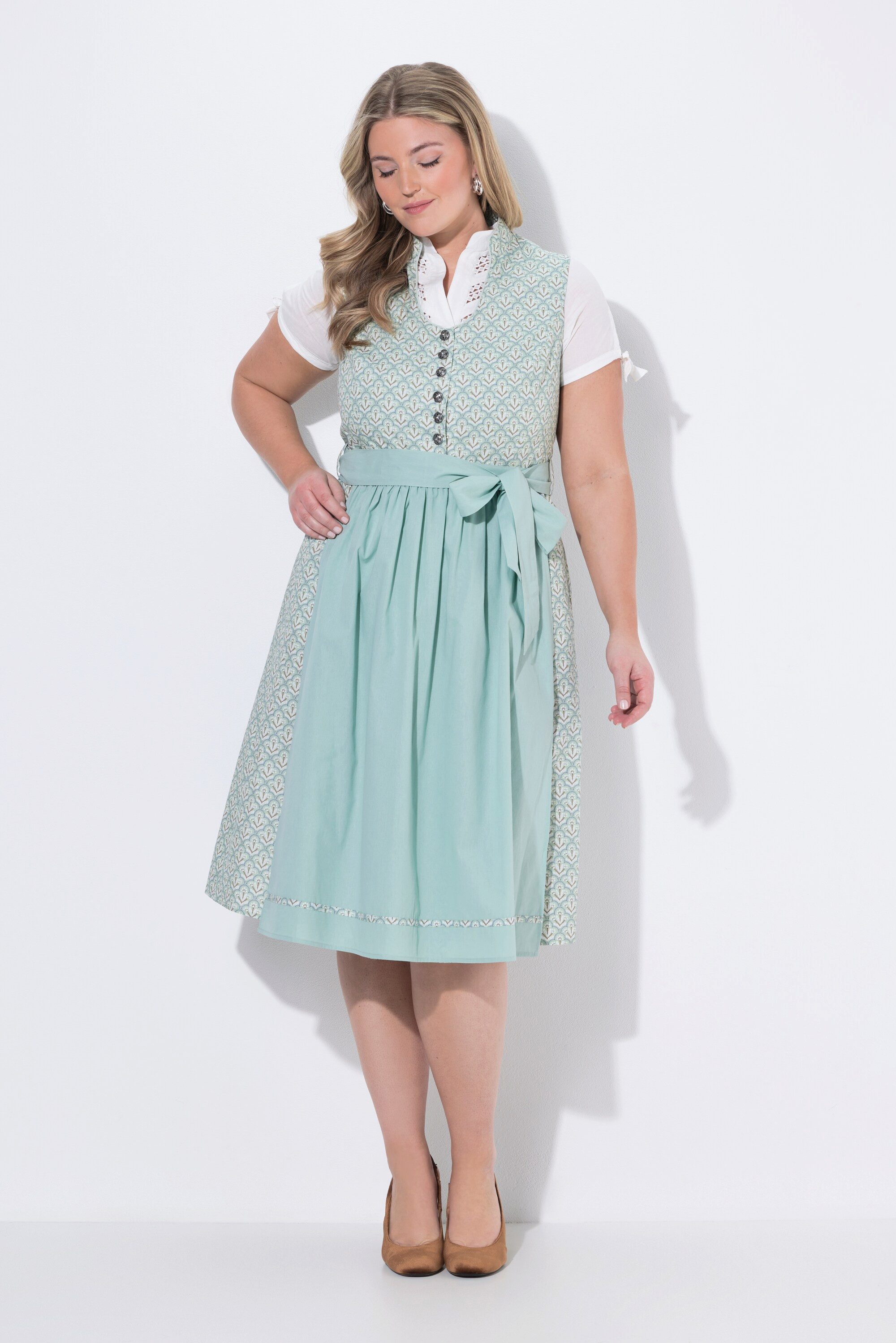 Ulla Popken Dirndl Dirndl Stehkragen V-Ausschnitt