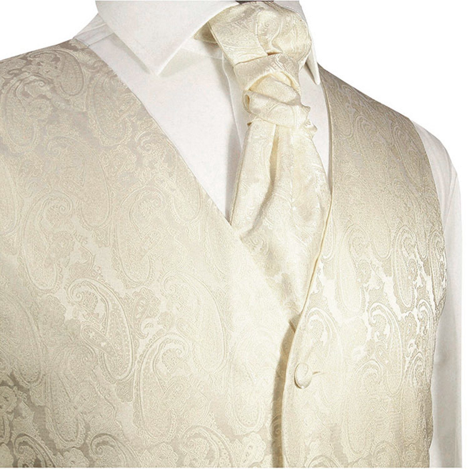 Paul Malone Anzugweste Herren Hochzeitsweste mit Plastron Set 2tlg paisley - Bräutigam (Set, 2-tlg., mit Weste und Plastron) champagner V26, Gr. 50 (S)