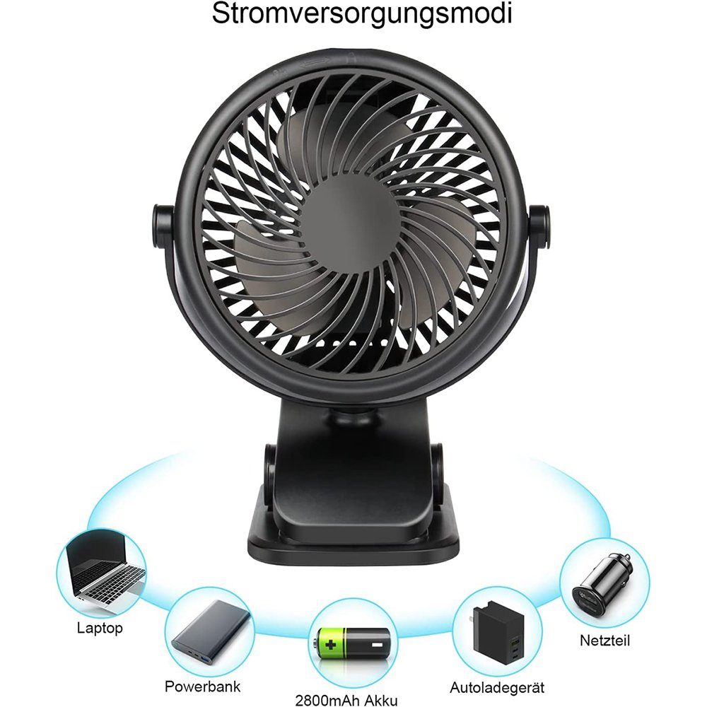 Tragbar Ventilator, mit GelldG Mini Clip 3 Ventilator schwarz Geschwindigkeiten USB Handventilator