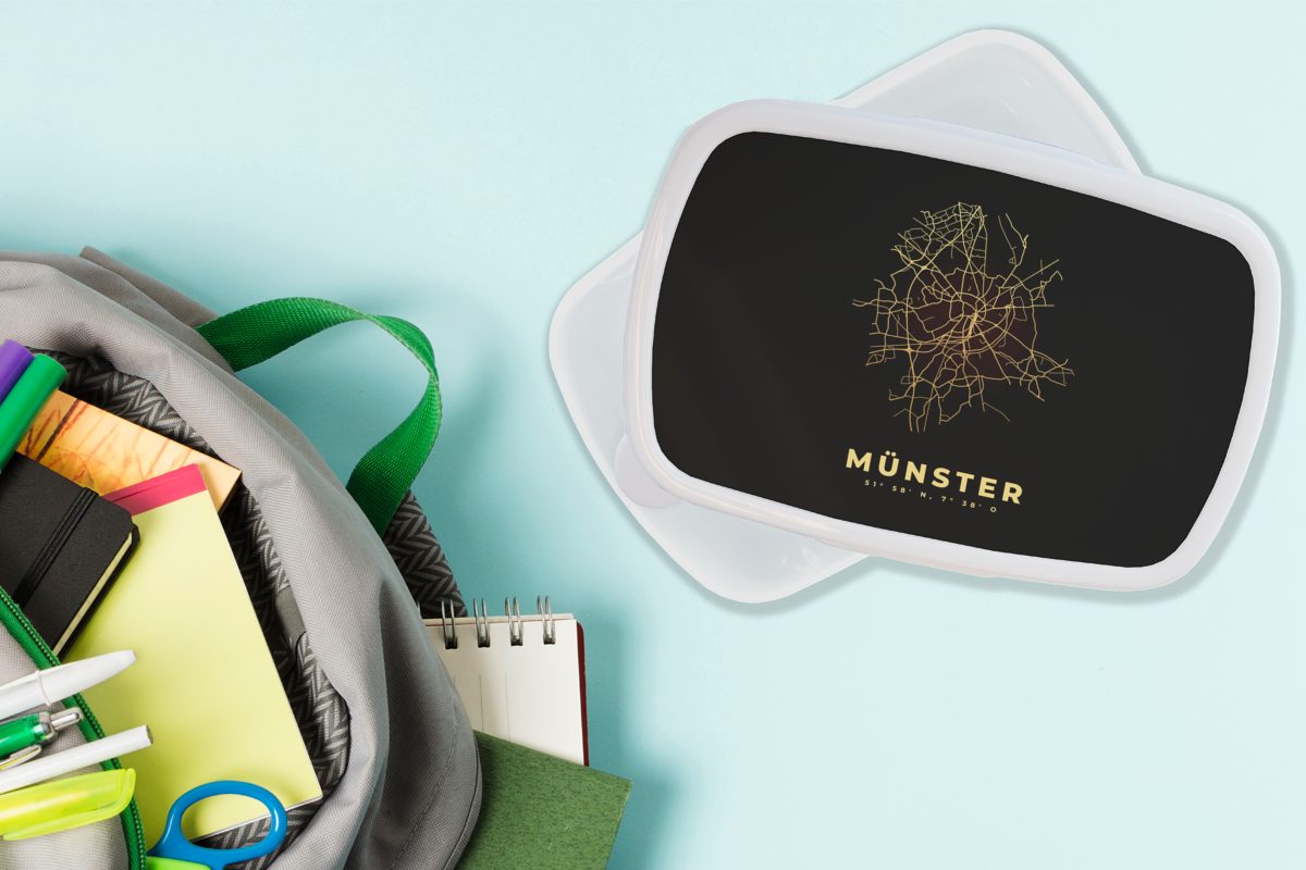 Münster - für (2-tlg), und Jungs Kinder für Erwachsene, Lunchbox Stadtplan, und - - Karte Gold Brotbox Brotdose, Kunststoff, MuchoWow Mädchen weiß