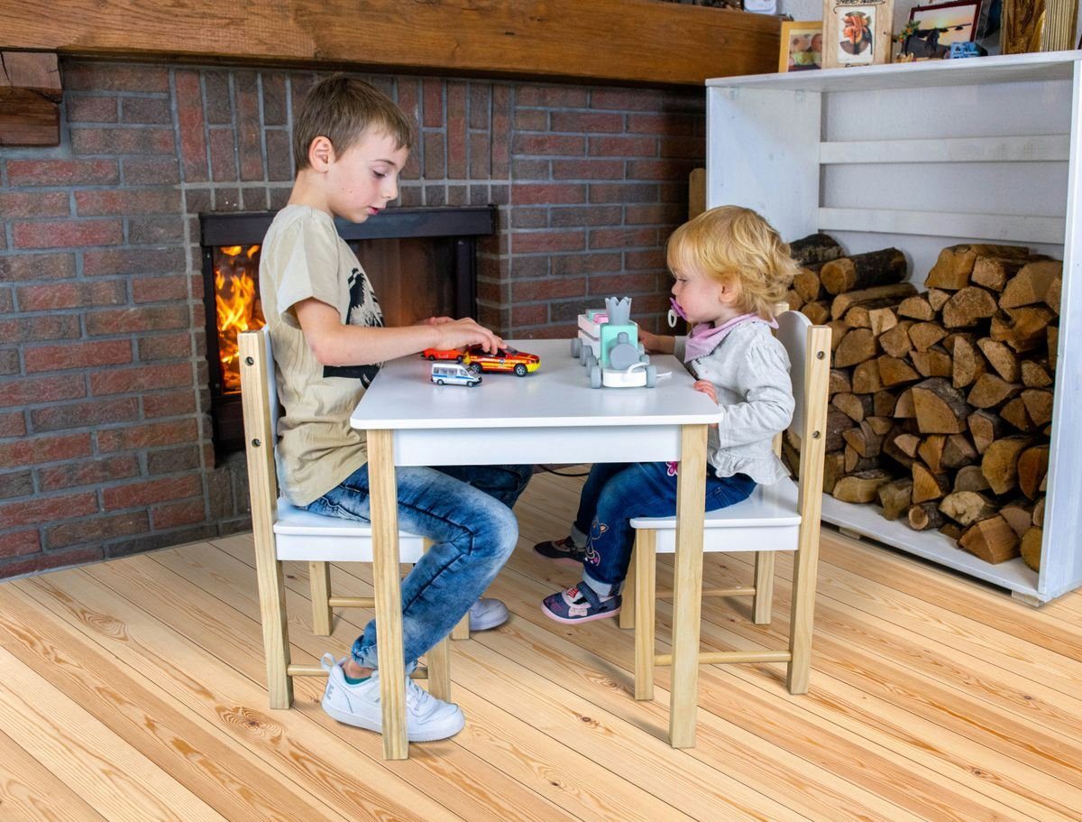 Coemo Kindersitzgruppe, (Set, Tisch | Weiß 2 1 Stühle Kindersitzgruppe Weiß 3-tlg)