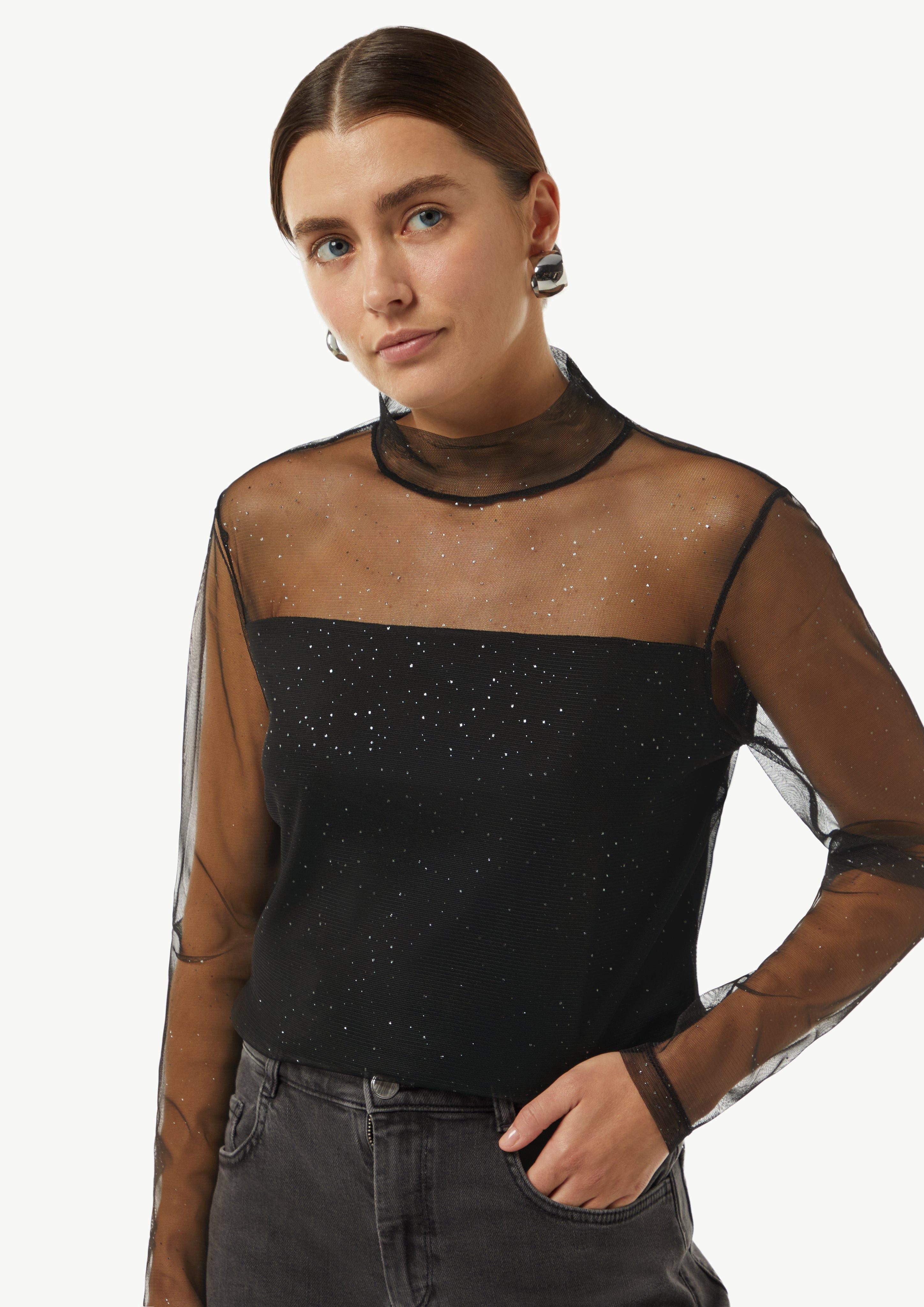 Comma Langarmshirt Mesh-Longsleeve mit Glitzer-Details günstig online kaufen