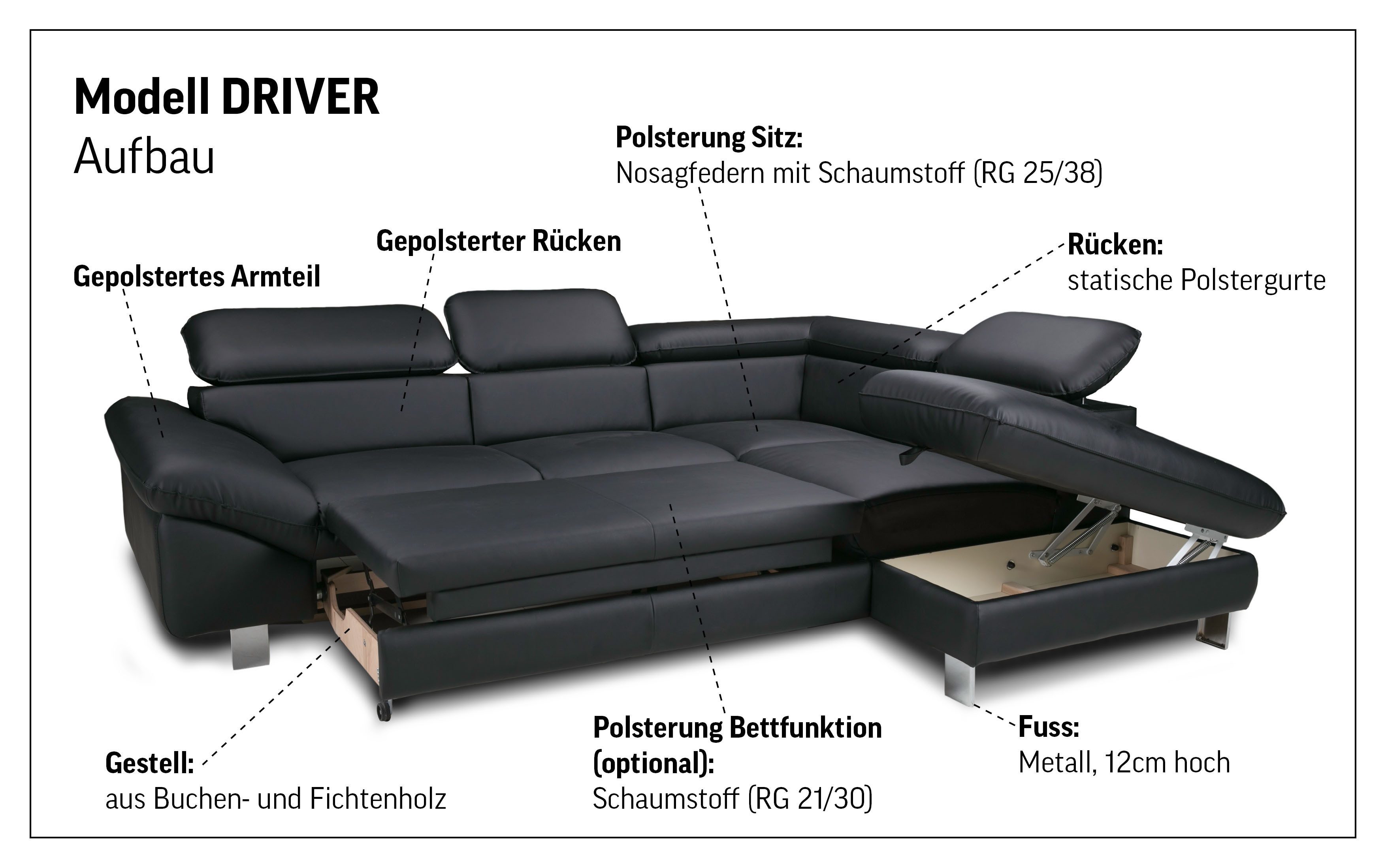 COTTA Ecksofa Driver L-Form, mit Kopfteilverstellung, wahlweise mit Bettfunktion & Bettkasten