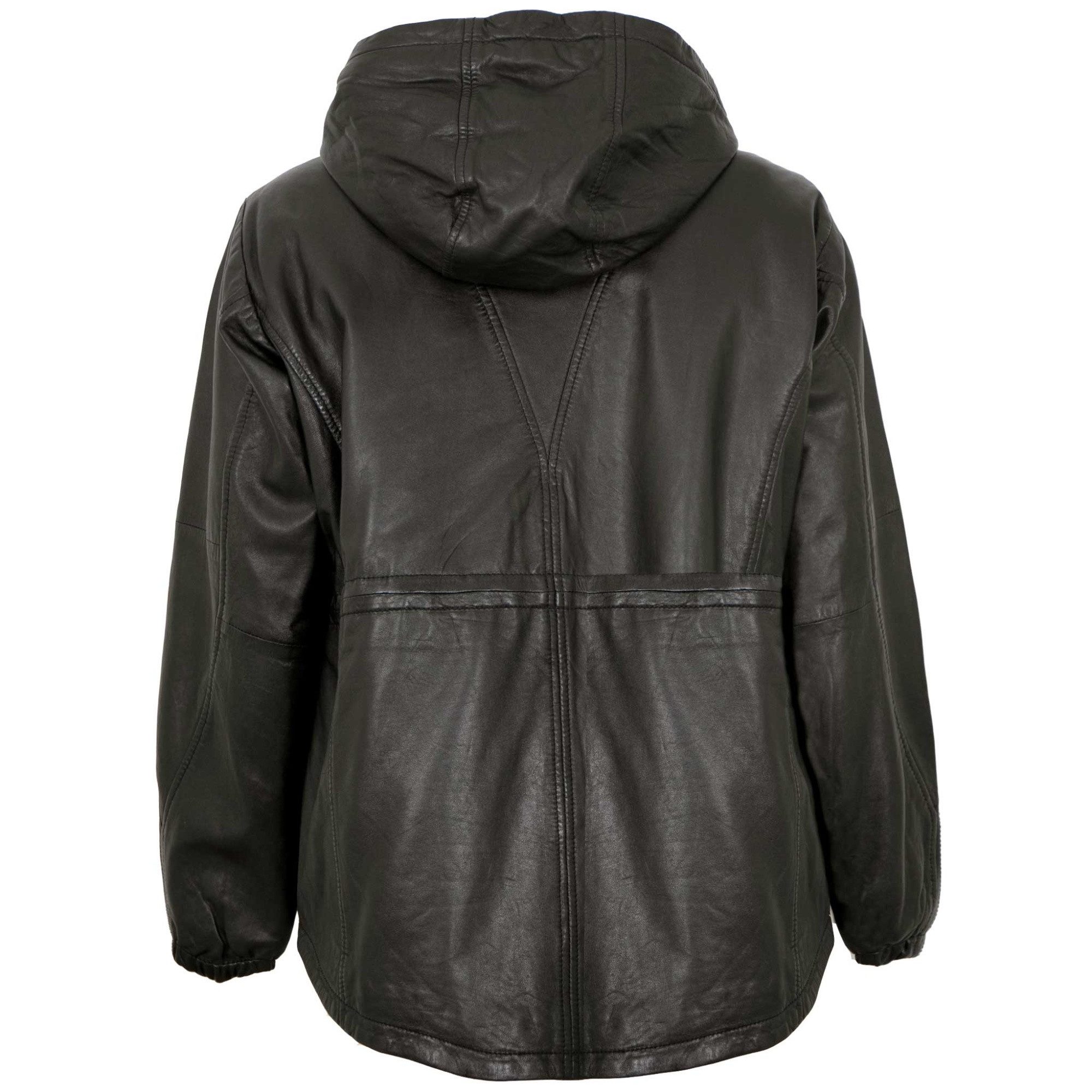 Jilani Lederjacke Camelia Jilani Collection - Damen Lederjacke Lammnappa Kapuze Oversize schwarz