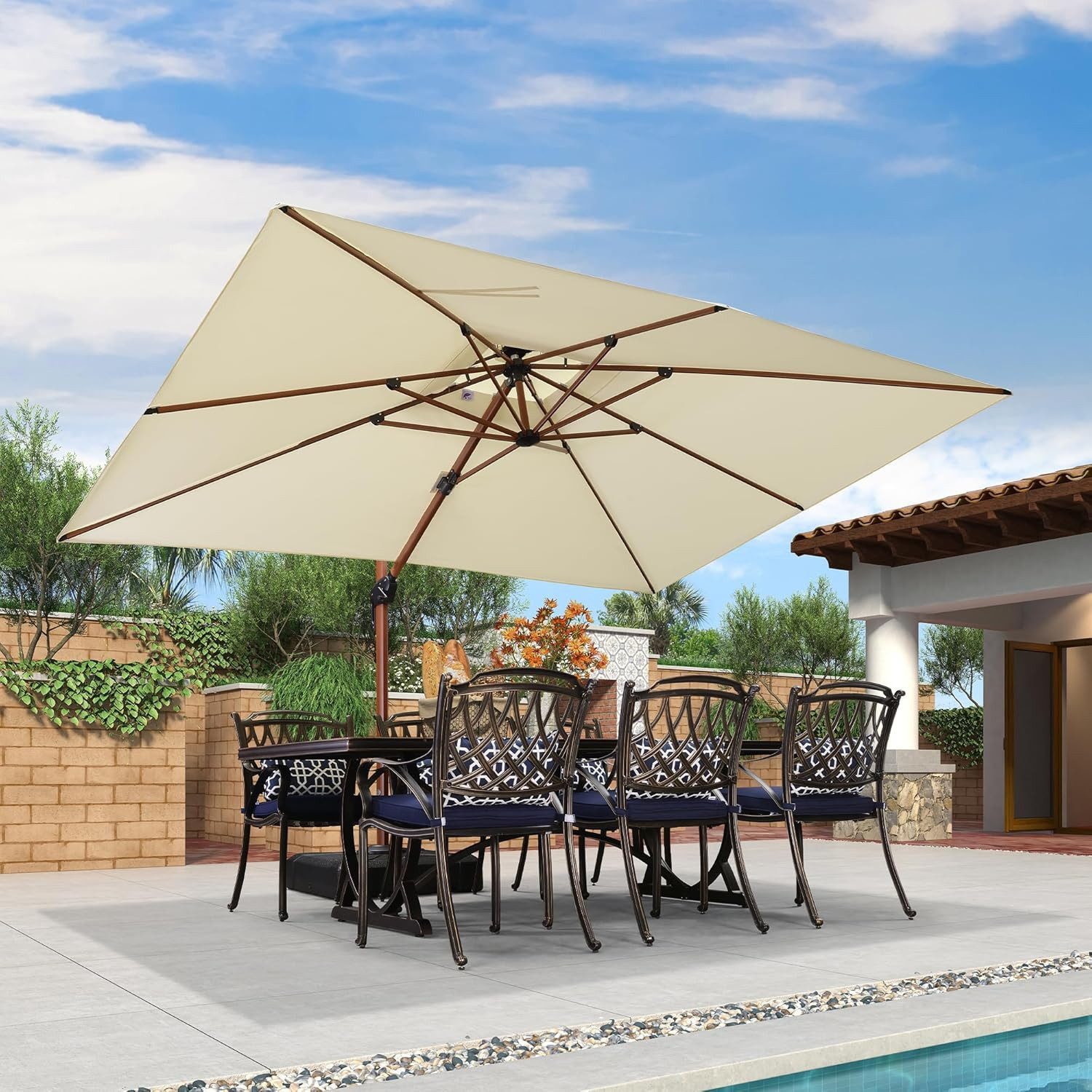 PURPLE LEAF Sonnenschirm Außenbereich Holzoptik Rechteckig Ampelschirm mit Ständer, LxB: 365,00x270,00 cm, Holzmaserung, für Garten,Terrasse, Pool