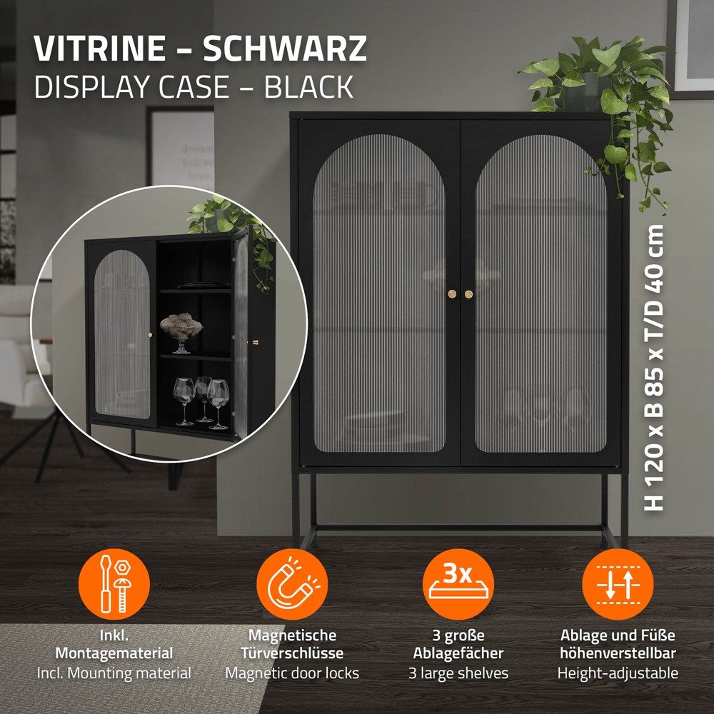 ML-DESIGN Vitrine Buffet Küchenschrank Vitrinenschrank Stahl Standvitrine m günstig online kaufen
