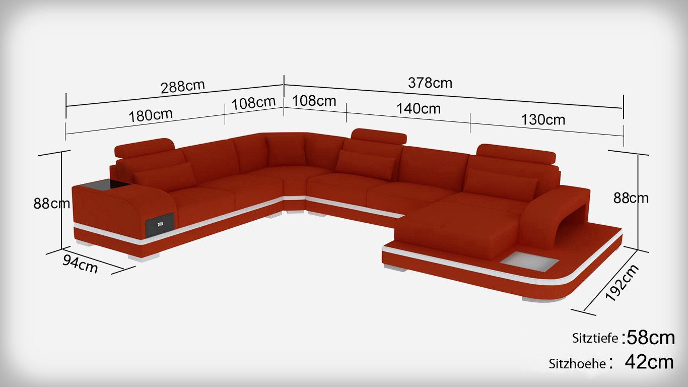 Xlmoebel Wohnlandschaft Modernes Ledersofa in U-Form mit passendem Tisch, Modell G8013, Hergestellt in Europa