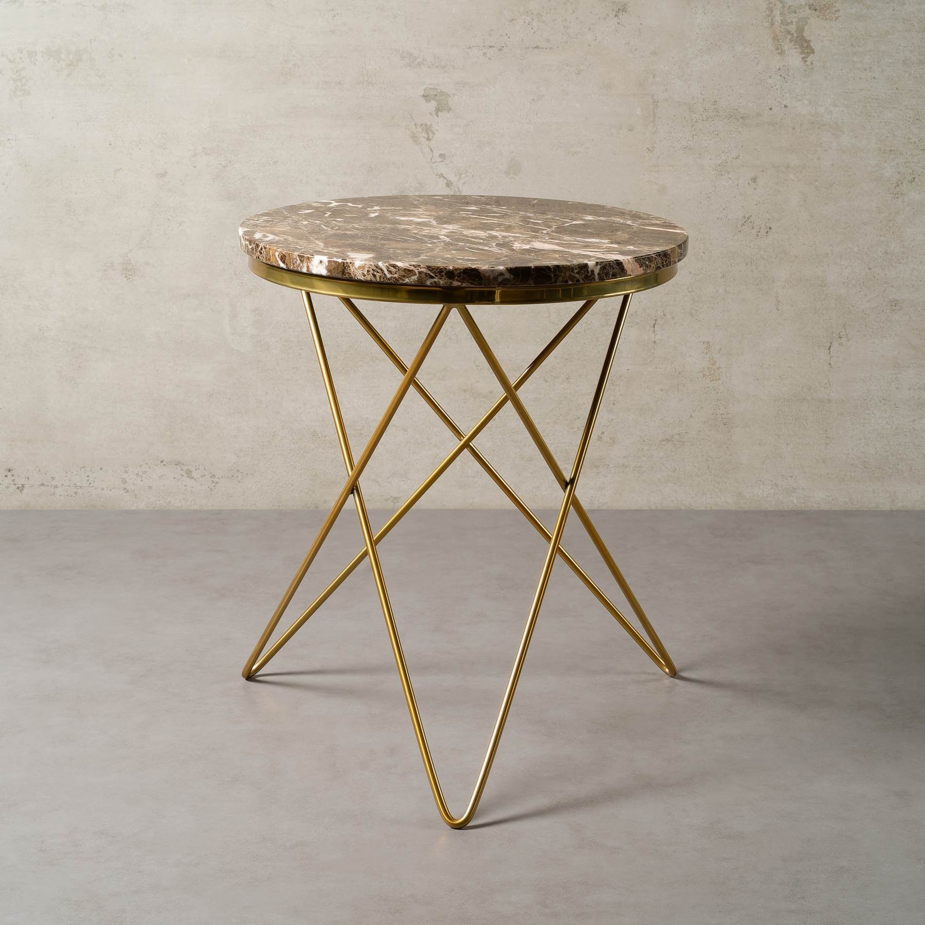 Marron mit MARMOR, Beistelltisch Emperador ECHTEM gold rund, Ø52x66cm Beistelltisch PARIS Metallgestell, MAGNA Atelier