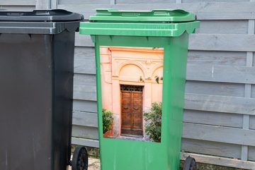 MuchoWow Wandsticker Holz - Tür - Pastell - Architektur (1 St), Mülleimer-aufkleber, Mülltonne, Sticker, Container, Abfalbehälter