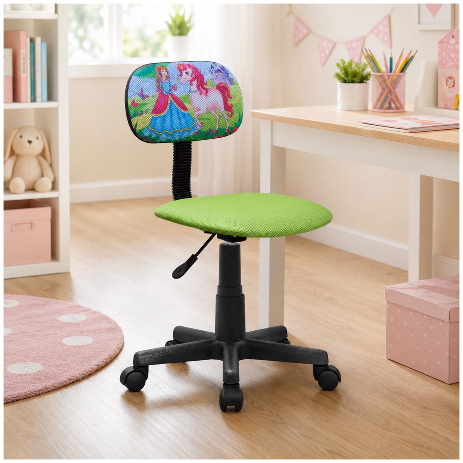 HTI-Line Drehstuhl Kinderdrehstuhl mit Prinzessin und Einhorn Motiv höhenverstellbar Grün (Stück, 1 St), Schreibtischstuhl mit Motivdruck