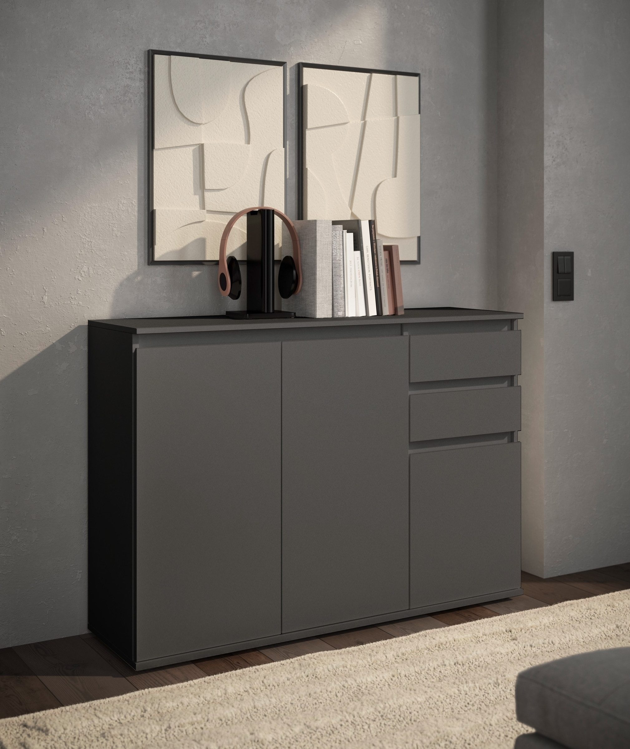 Bega Consult Sideboard 3 Türen, 2 Schübe, in anthrazit - 119x84x35cm (BxHxT)