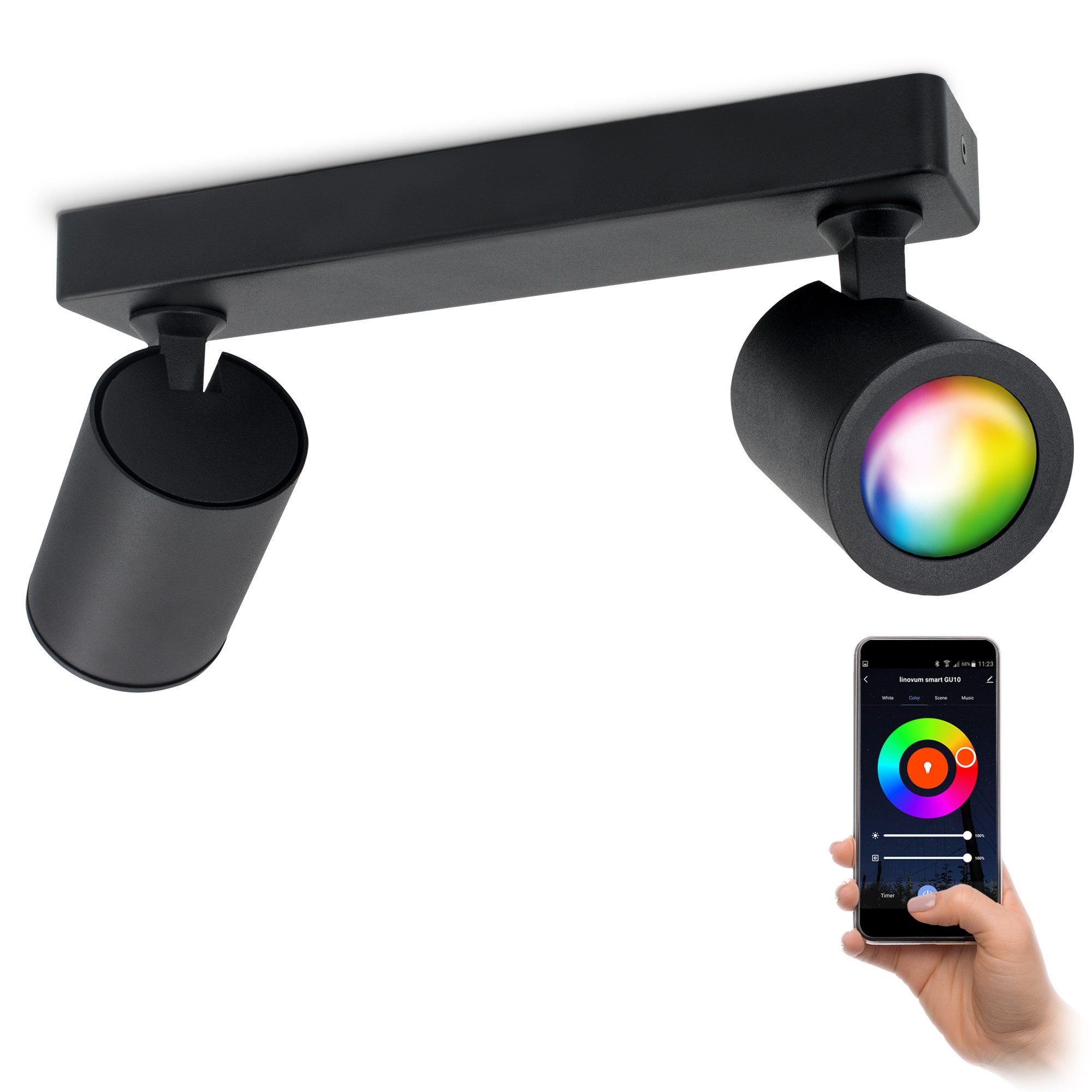 linovum LED Aufbaustrahler TENJO Smarthome Spotbalken schwarz schwenkbar mit LED GU10 SMART WLAN, Smart