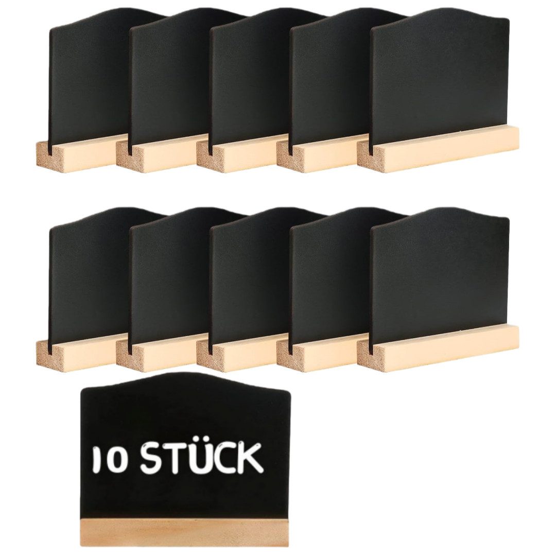 FOUORTUNATE-BEE Kreativset 10× Mini Kreidetafeln mit Ständer – Doppelseitig aus Holz, Kleine Tischtafeln für Hochzeit, Geburtstag & Deko