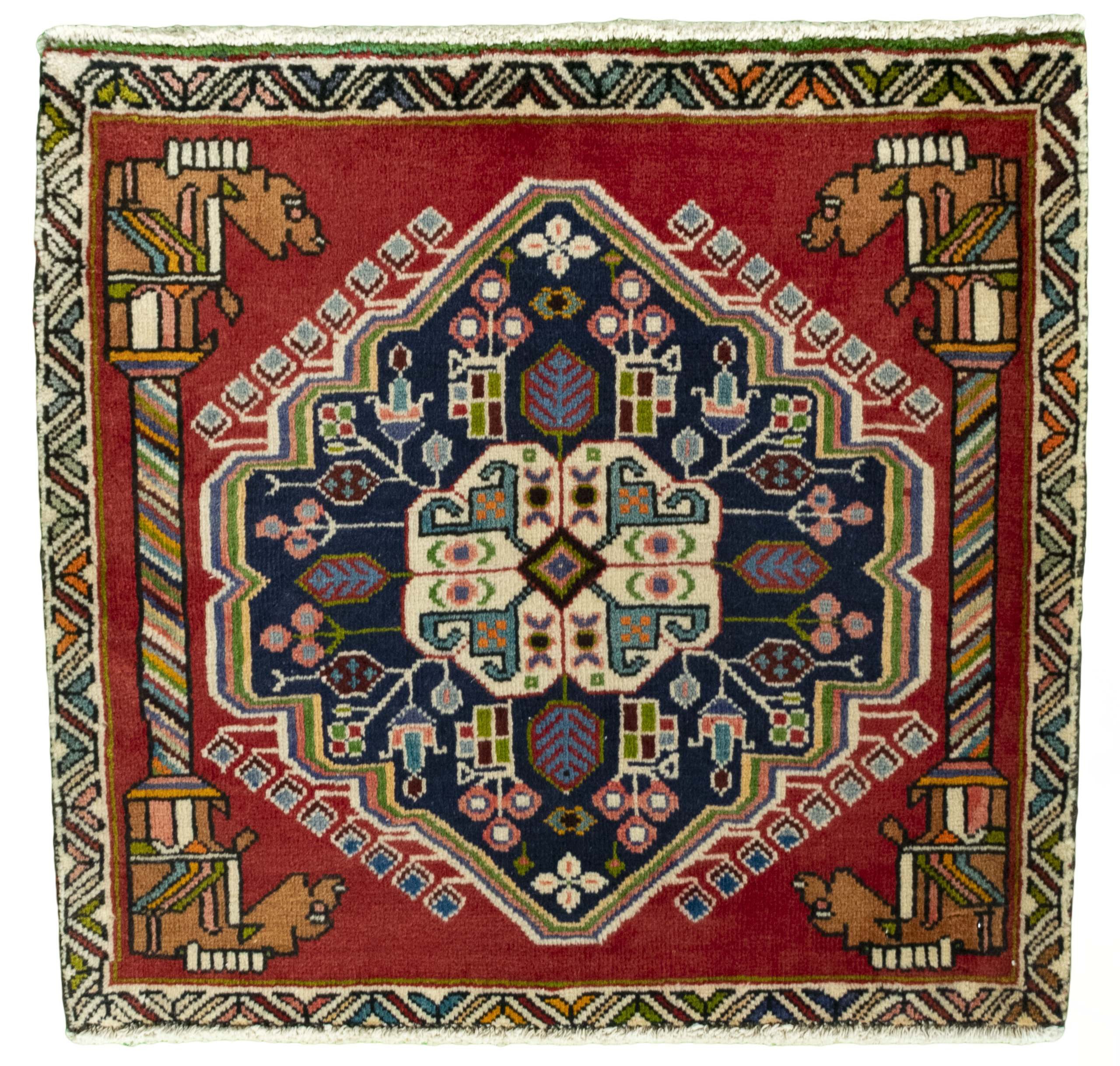 CABBEL Orientteppich 64x67 cm Perser Shiraz Rot Handgeknüpft Nomaden Unikat Quadratisch, quadratisch, Höhe: 8 mm, 100% Material – hochwertig, langlebig, traditionelle Knüpfdichte