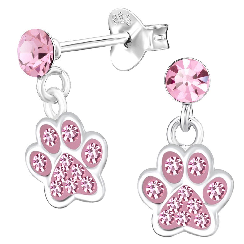 Limana Paar Ohrstecker kleine rosa hängende Kinderohrringe Pfote 925 Sterling Silber, Geschenkidee Geschenk Idee Kleinkind