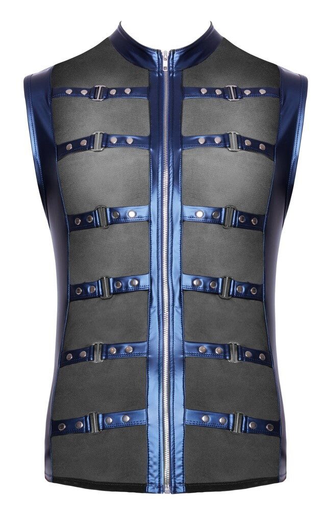 Kurzarmshirt Glänzendes Shirt mit Reißverschluss - metallic blau