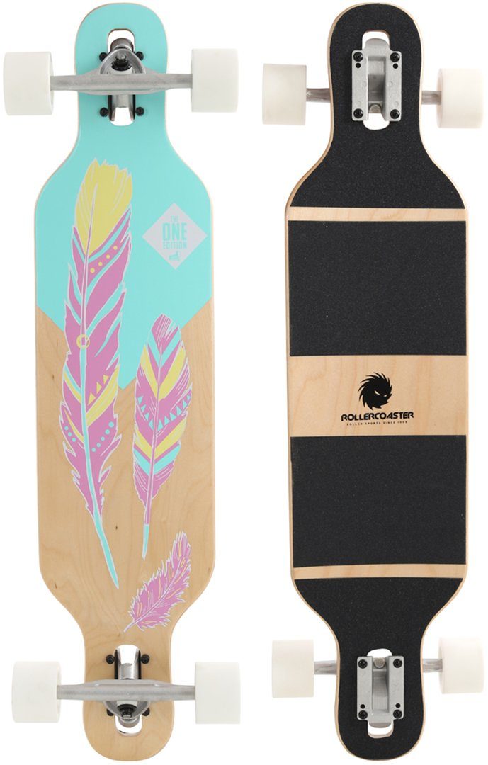 Rollercoaster Longboard PALMS + STRIPES + FEATHERS THE ONE EDITION Drop Through Longboard