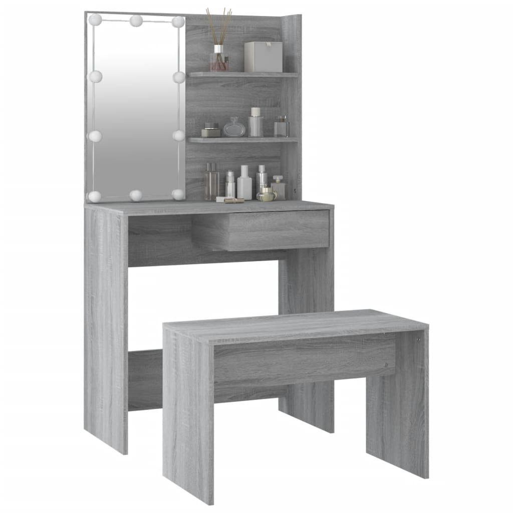 Grau furnicato (1-St) Holzwerkstoff Schminktisch-Set mit Sonoma Schminktisch LED