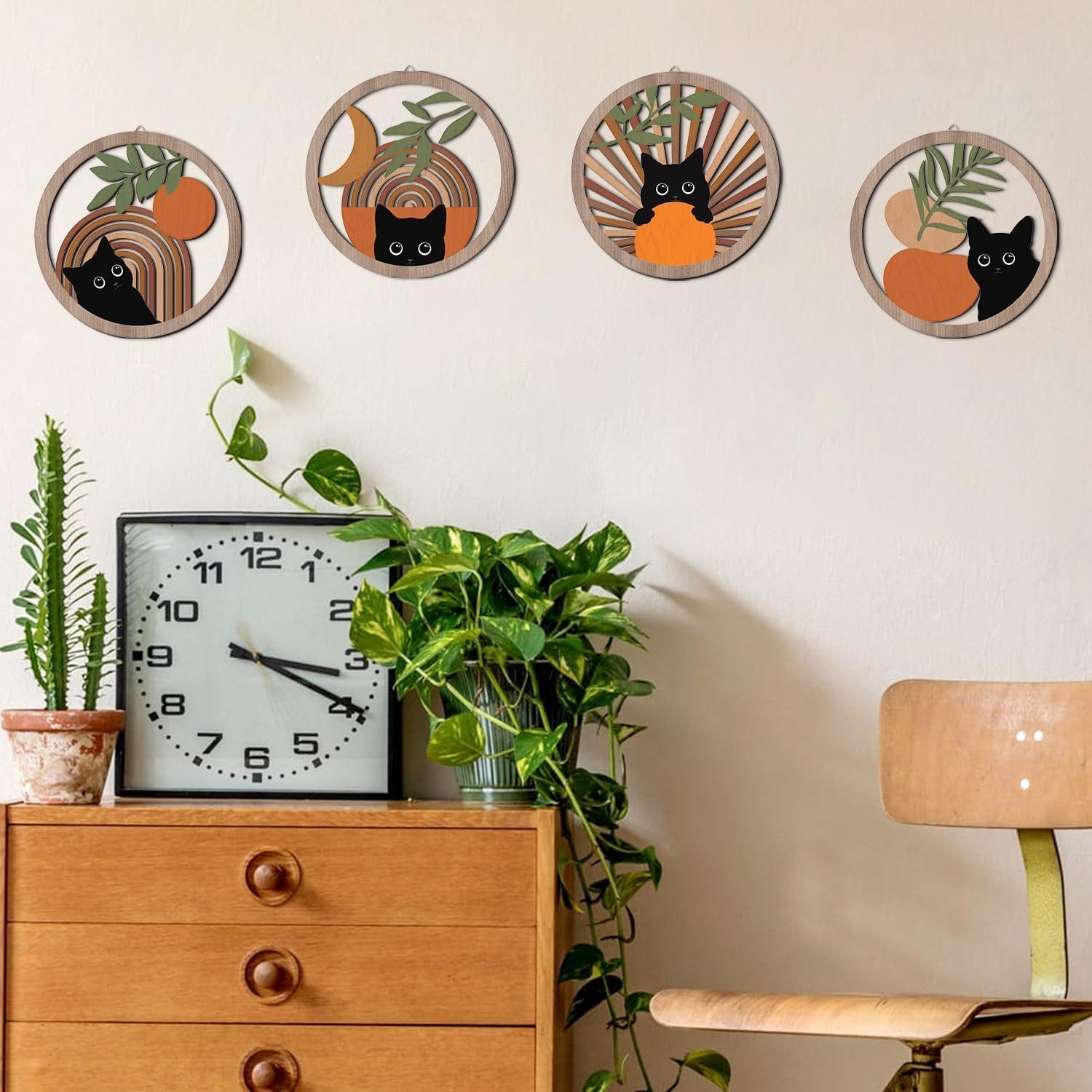 BlingBin Wanddekoobjekt 4 Stück Boho-Wandkunst aus Holz, Wandaufkleber, Wan günstig online kaufen