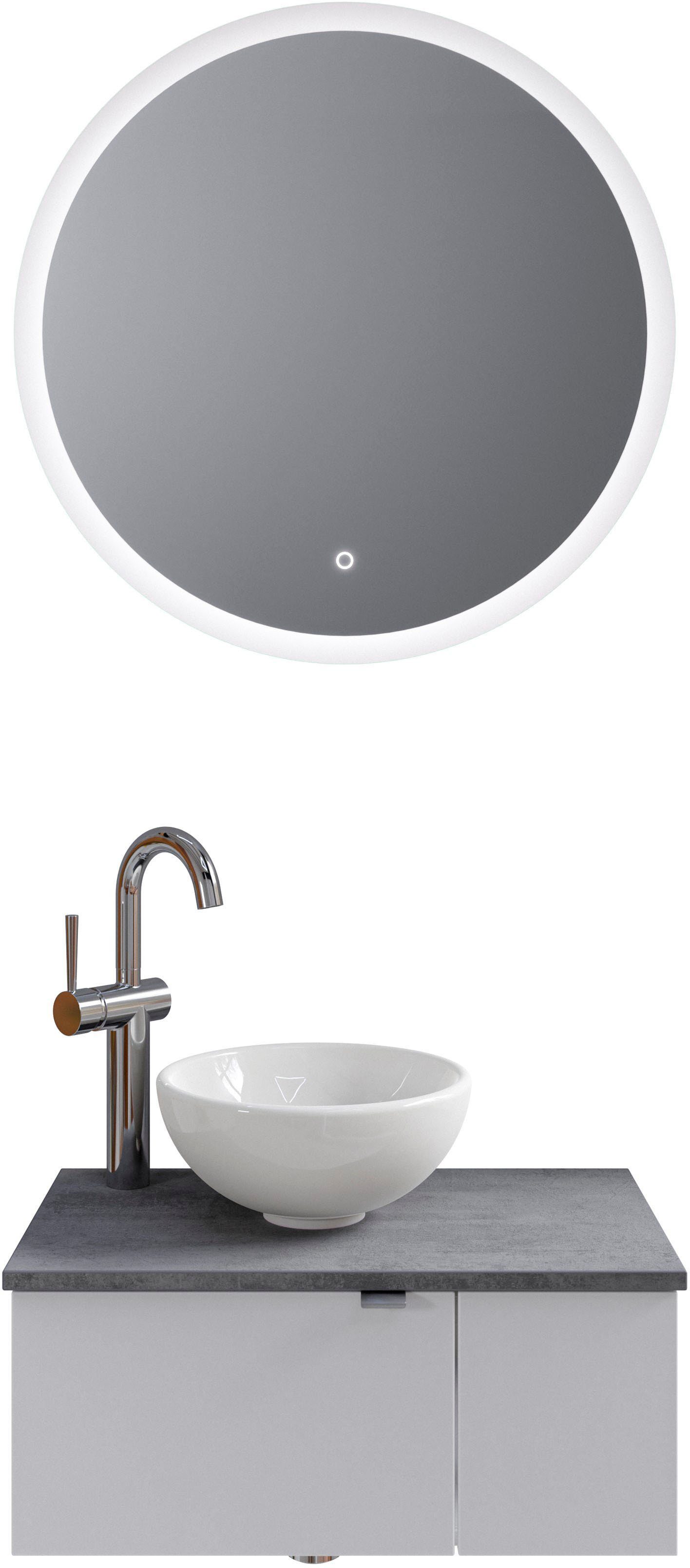 Saphir Badmöbel-Set Serie 6915, (4-St), Gäste-Bad, 70 cm breit, mit LED-Spiegel, offenem Fach und 2 Türen