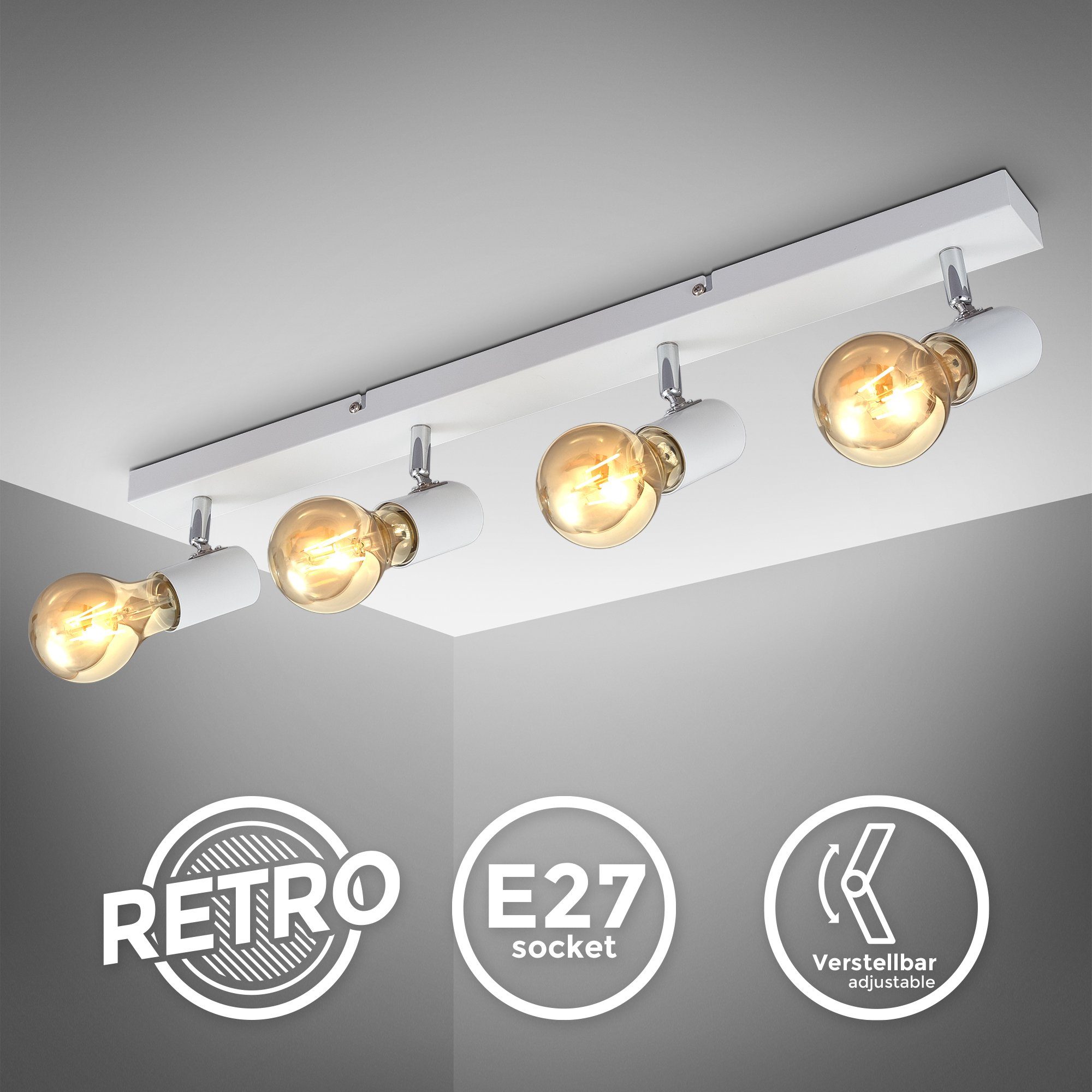 B.K.Licht Deckenspots BK_DS1361 (max. 60W), Vintage (LxBxH) 63x5x11cm Deckenleuchte,Schwenkbar,Landhausstil 4-flammig, Leuchtmittel ohne Leuchtmittel, Deckenstrahler, ohne