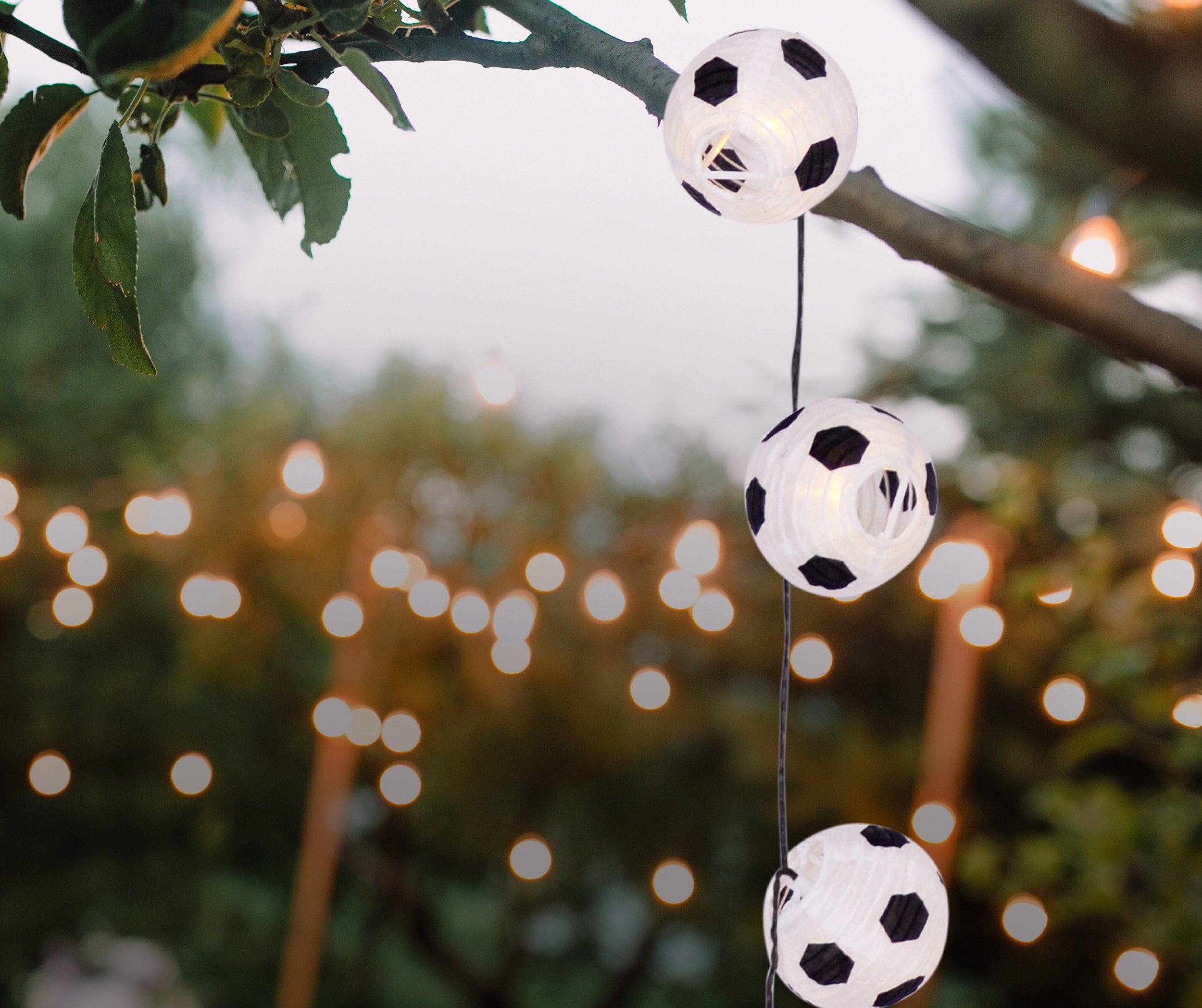 Fußball, Material: Polyester, Lichterkette Metall, Kunststoff, Japanballon-20er-Solar-Lichterkette, Farbe: weiß/schwarz näve
