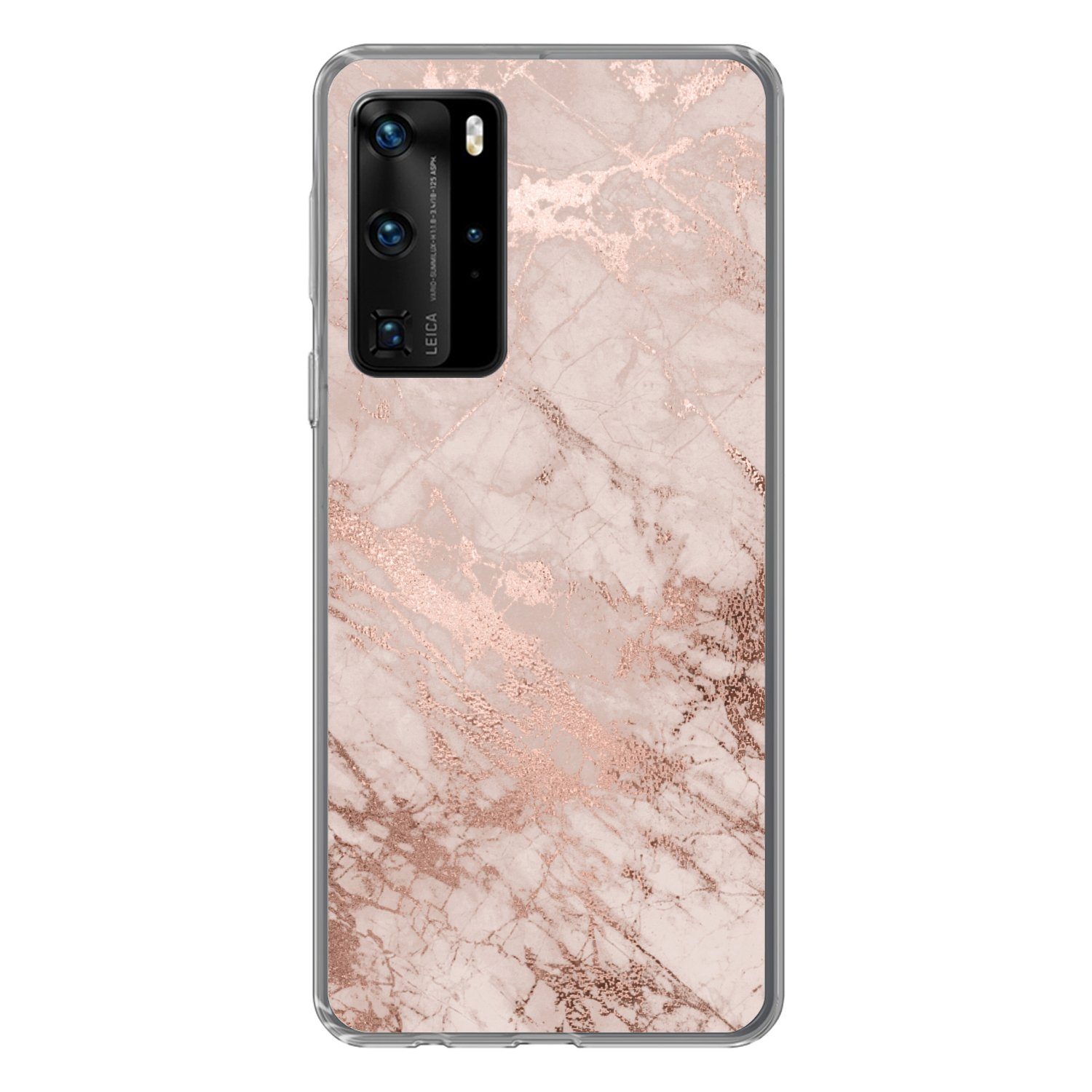 MuchoWow Handyhülle für Huawei P40 Pro Marmor - Rosa - Luxus - Marmoroptik - Glitzer - Des, Handy Case, Silikon, Bumper Case Dünn
