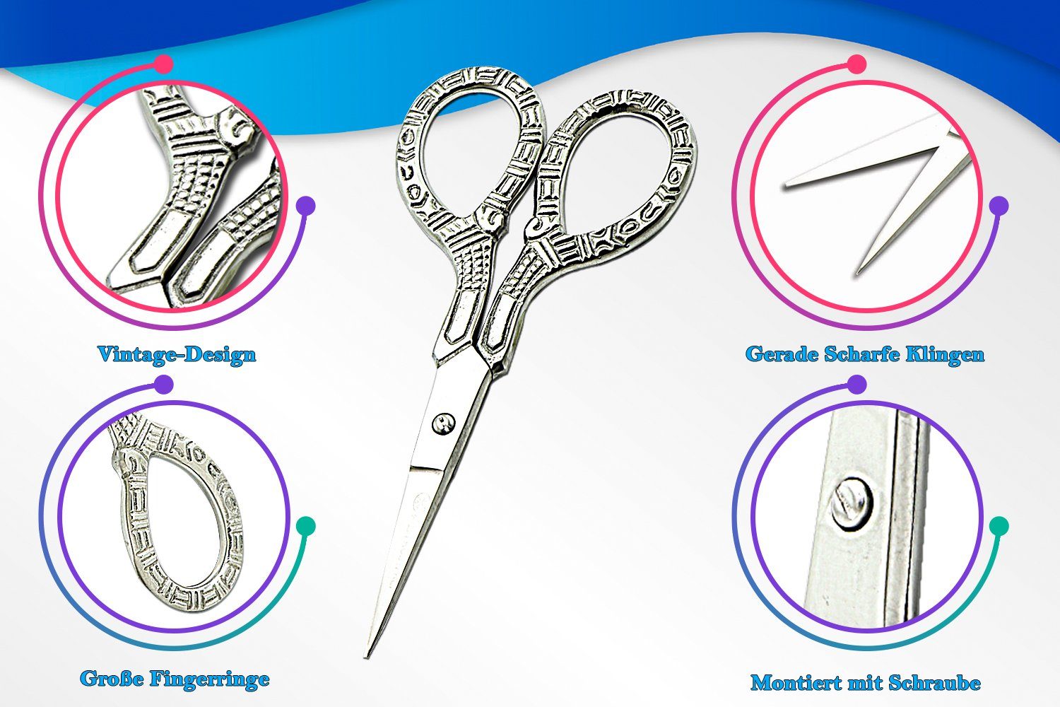 SMI Papierscheren Stickschere Nähschere Vintage Handarbeitsschere Fadenschere mit Etui