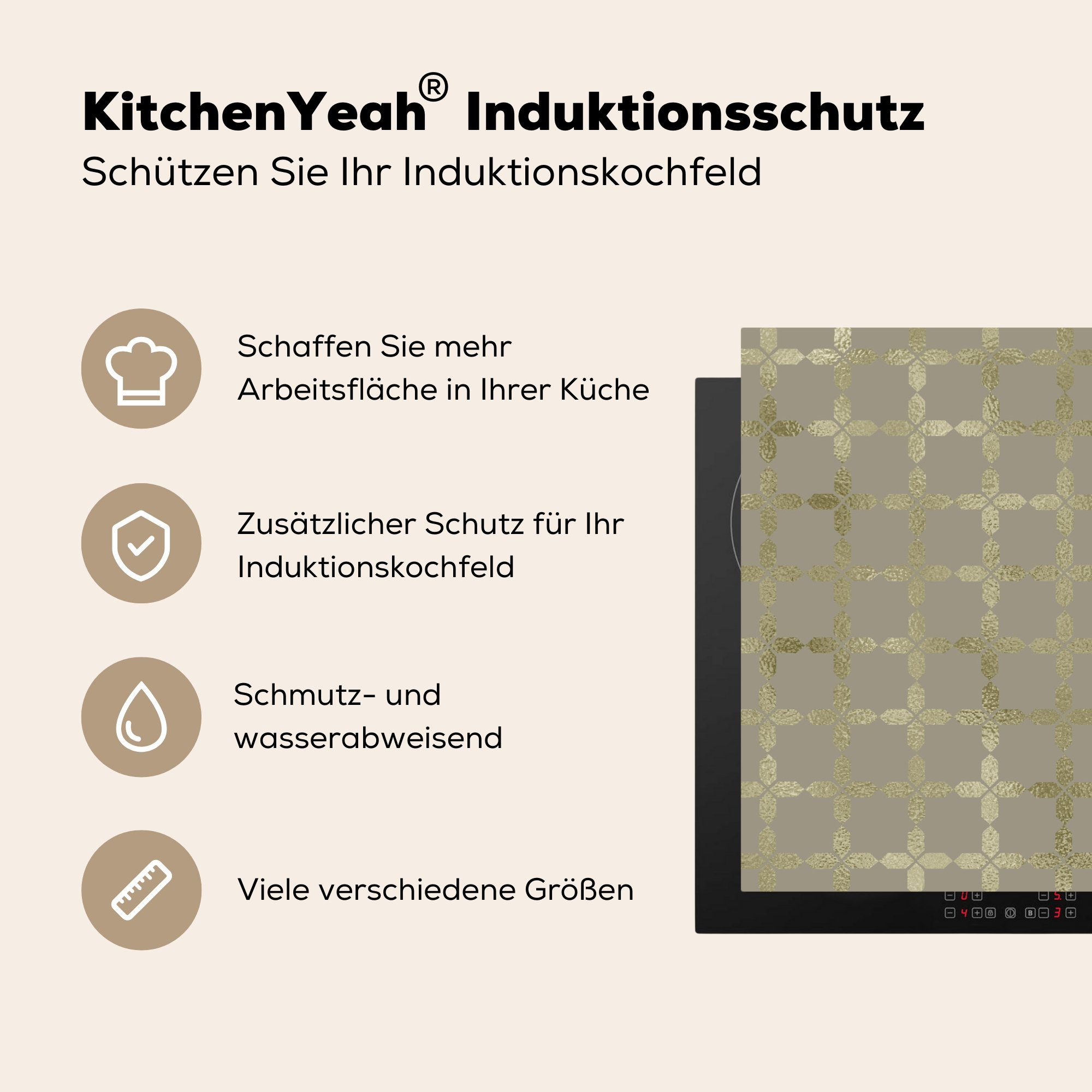 Gold, Herdblende-/Abdeckplatte Ceranfeldabdeckung (1 - die Vinyl, - für 81x52 Muster Grau MuchoWow Induktionskochfeld tlg), Schutz cm, küche,