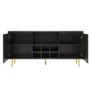 Celya Sideboard in Schwarz-Gold mit Weinregal und praktischem Design 148x40x70cm, 2 Schranktüren, 1 großes Mittelfach & 6 kleine Fächer
