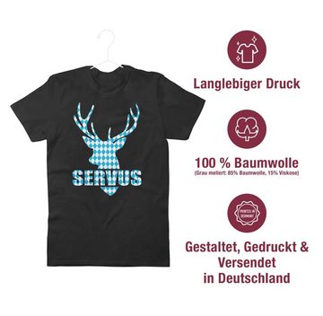 Shirtracer T-Shirt Servus - Hirsch mit bayrischem Muster Mode für Oktoberfest Herren