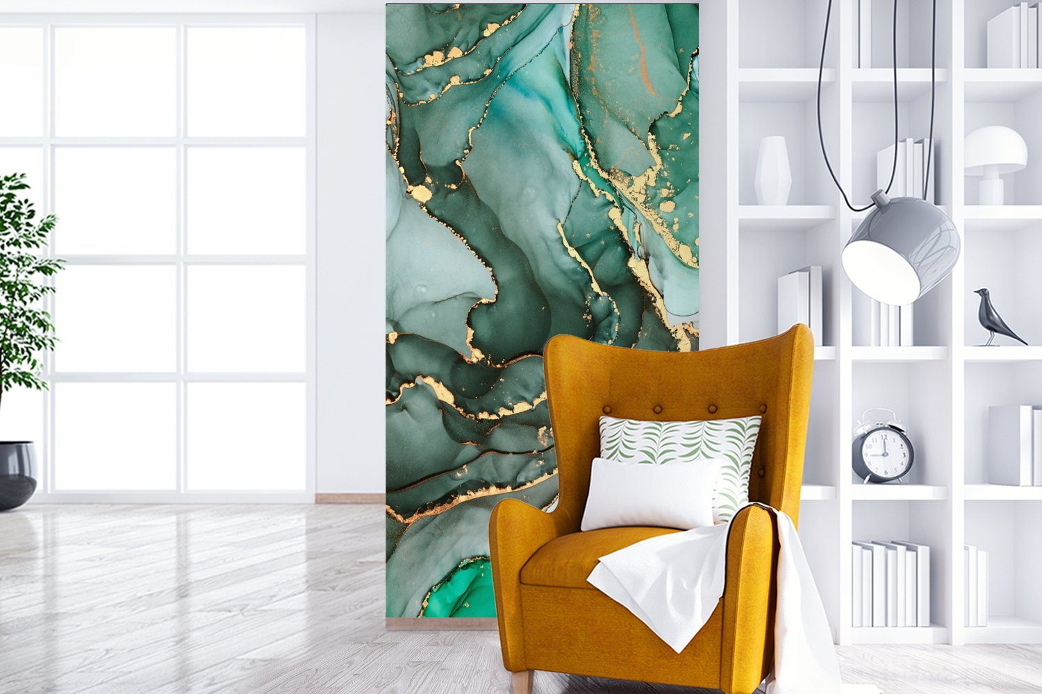 MuchoWow Fototapete Gold - Marmor - Grün - Luxus - Marmoroptik - Grau, Matt, bedruckt, Vliestapete für Wohnzimmer Schlafzimmer Küche, Fototapete, 120x240 cm – Bild 2 von 5
