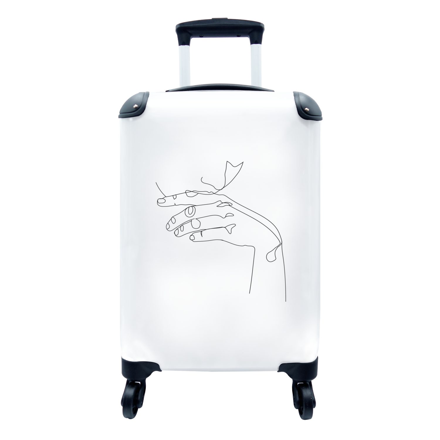 MuchoWow Handgepäckkoffer Strichzeichnung - Hand - Gesicht, 4 Rollen, Reisetasche mit rollen, Handgepäck für Ferien, Trolley, Reisekoffer