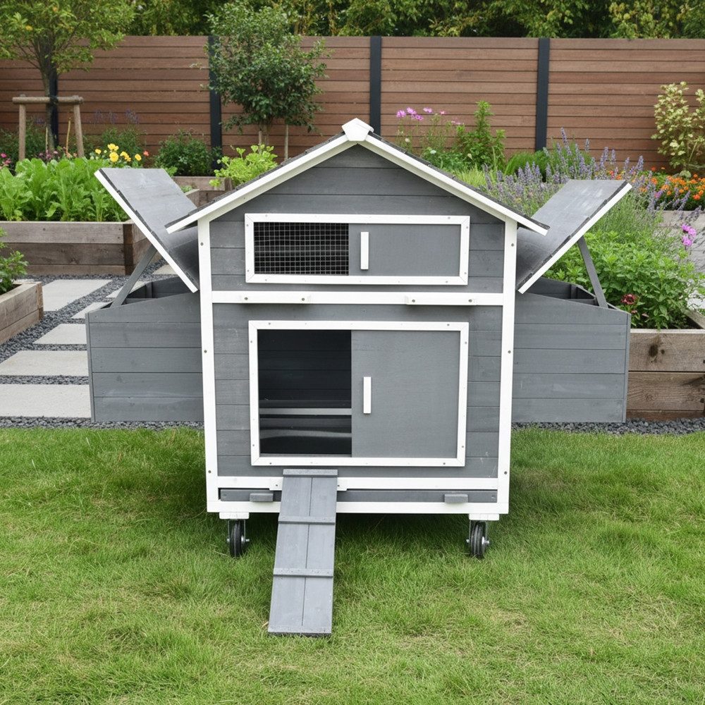 Mucola Hühnerstall Hühnervoliere inkl. 2 Nestboxen Hühnerhaus Holz Geflügelstall, Rollbar, 4 Nistplätzen, Holzrampe, 2 Sitzstangen – Bild 4 von 5