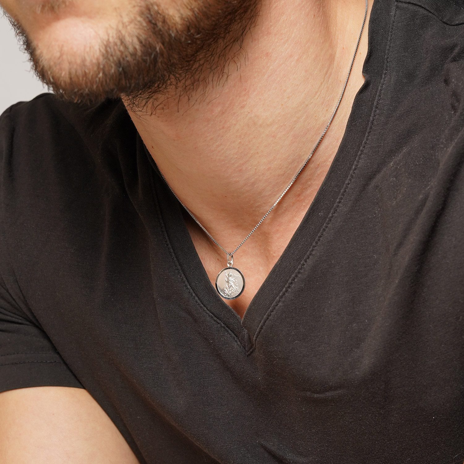 trendor Kette mit Anhänger mit Erzengel Michael Anhänger Ø 16 mm 925 Silber