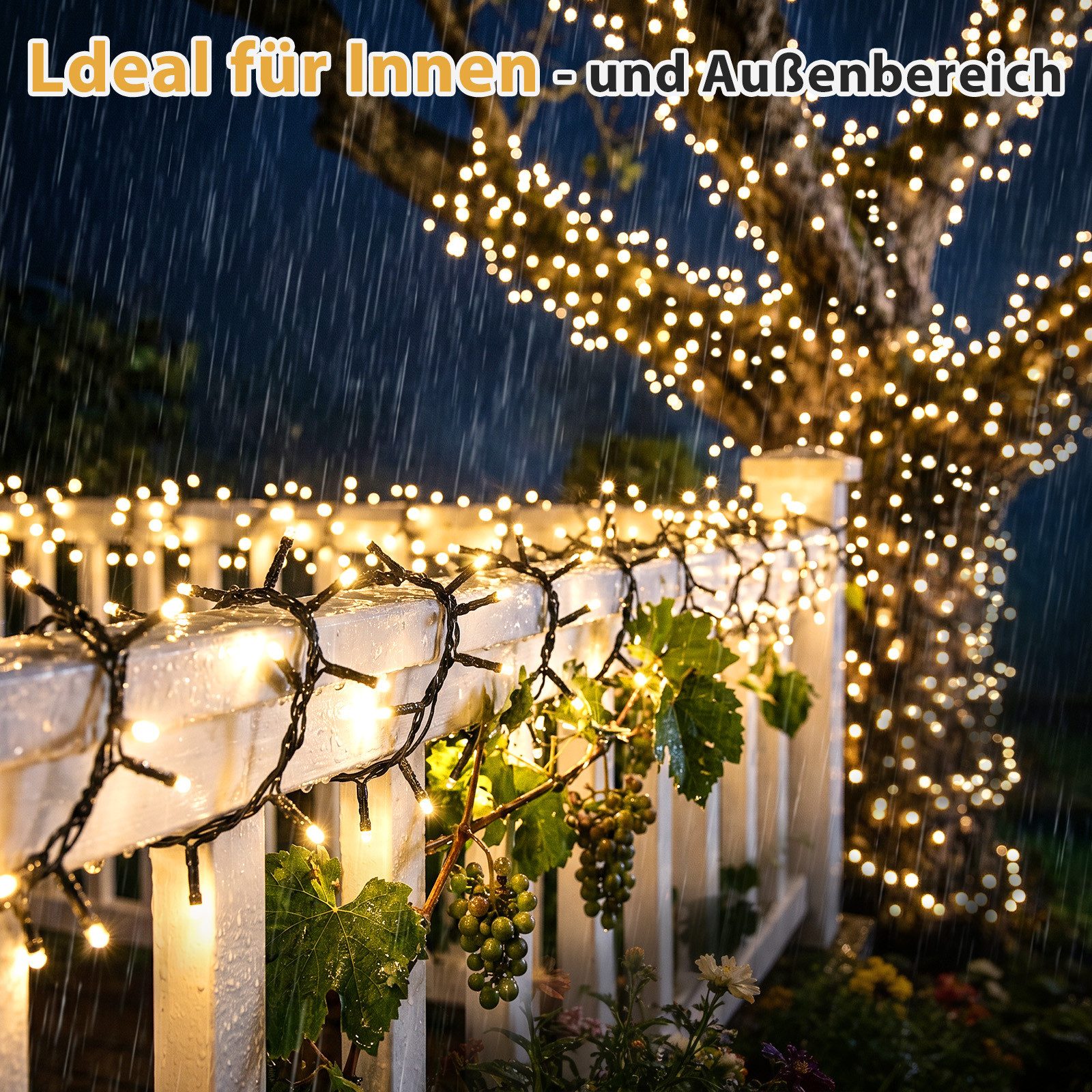 Salcar LED Solarleuchte LED Solar Lichterkette Außen 2cm LED-Abstand Solar Gartenleuchte, 11,1m 560er LED 13 Modi mit Fernbedienung Warmweiß Wasserdichte – Bild 4 von 5