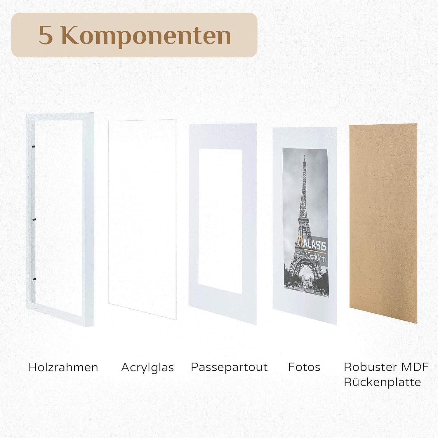 LuxusKollektion Bilderrahmen-Set Bilderrahmen 3er Set Holzrahmen Acrylglas Foto Poster Weiß 30x40