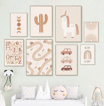 TPFLiving Kunstdruck (OHNE RAHMEN) Poster - Leinwand - Wandbild, Love you forever - Einhorn, Buchstaben, Autos für Kinderzimmer - (Mädchenzimmer, Babyzimmer, Jungenzimmer, Kindergarten), Farben: beige, braun, orange - Größe: 10x15cm