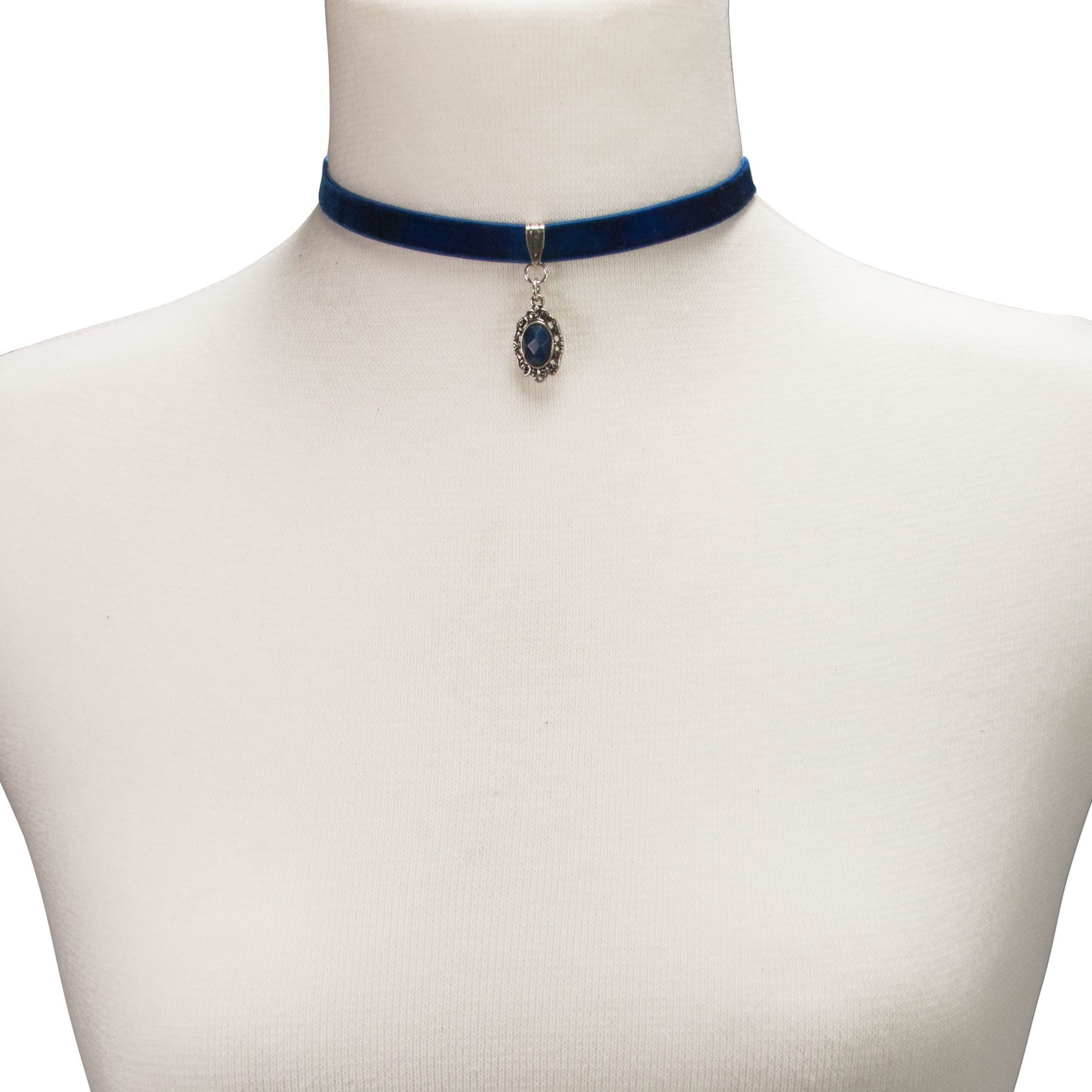 Alpenflüstern Choker Samt-Kropfband Trachten-Stein (blau), - nostalgische Trachtenkette enganliegend, Halskette elastisch, elegan – Bild 5 von 5