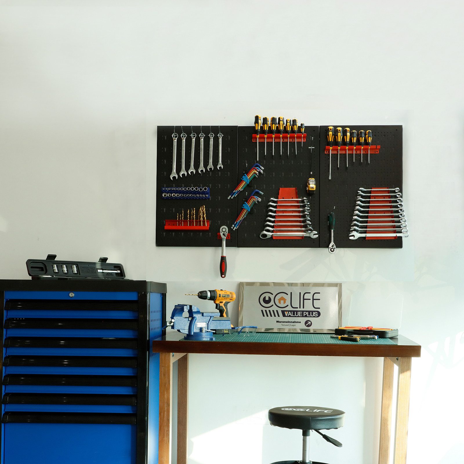 CCLIFE Lochwand Werkzeugwand Lochwand Metall Werkzeuglochwand Dreiteilig, 3 Stk., mit 25 Haken