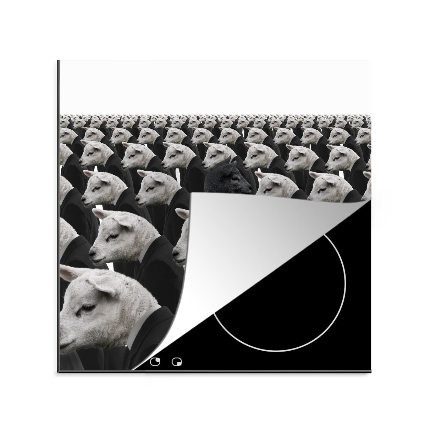 MuchoWow Herdblende-/Abdeckplatte Schwarze Schafe unter weißen Schafen, Vinyl, (1 tlg), 78x78 cm, Ceranfeldabdeckung, Arbeitsplatte für küche