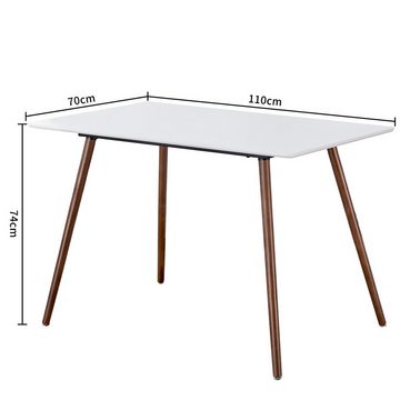 Powerwill Esstisch Esstisch, Tischplatte aus MDF, Beine aus Massivholz, 110 x 70 x 74 cm (1st), Weiß, abnehmbar, mit Anti-Rutsch-Vorrichtung