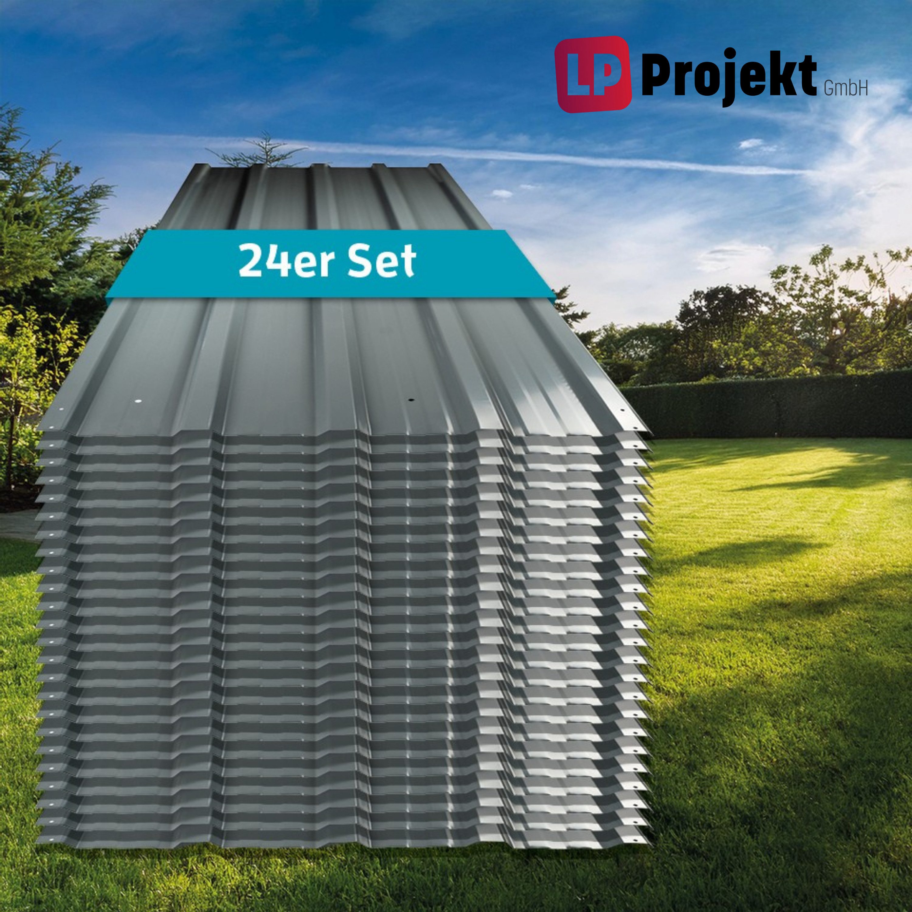 LP projekt Trapezblech Set – Verzinkte Dachplatten aus Stahl in Anthrazit, Stahl verzinkt, (Set 24-St. erhältlich als 12er Set, 24er Set oder 36er Set) Profilbleche Metall – Robuste Trapezplatten für Dach & Wand
